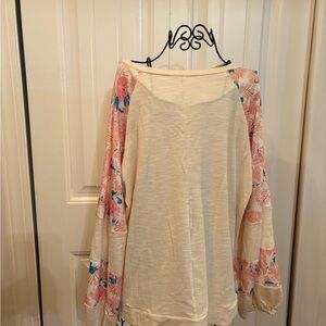 Floral Sleeve Women's Top - Cream and Pink